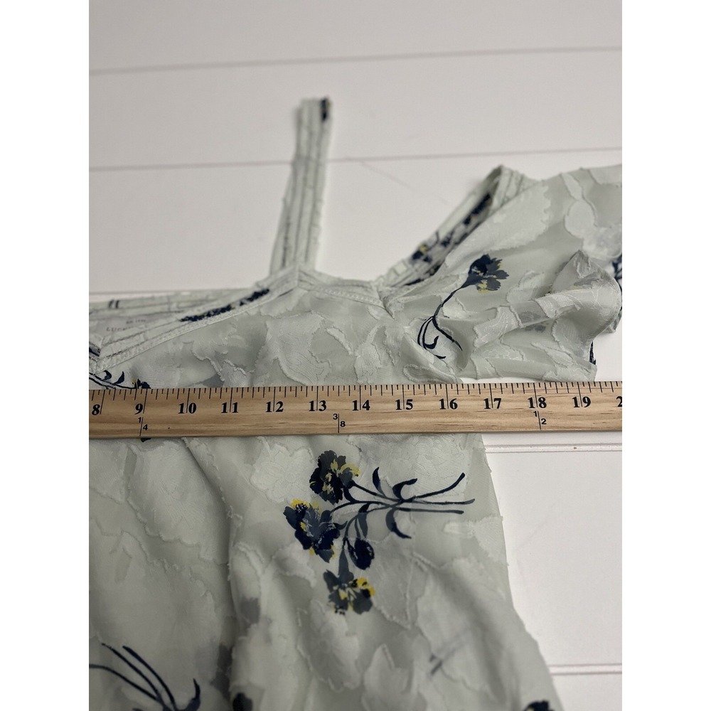 Lucky Brand Womens S Pale Green w/Blue Floral Off Shoulder Layered Lined Blouse - Picture 4 of 7